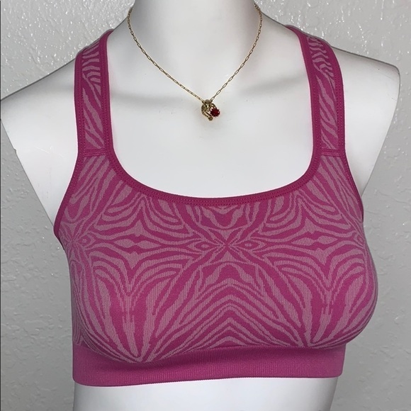 JOCKEY UNPADDED PINK PRINT SEAMLESS CRISS CROSS STRAP SPORTS BRA BRALETTE MEDIUM - Picture 2 of 4